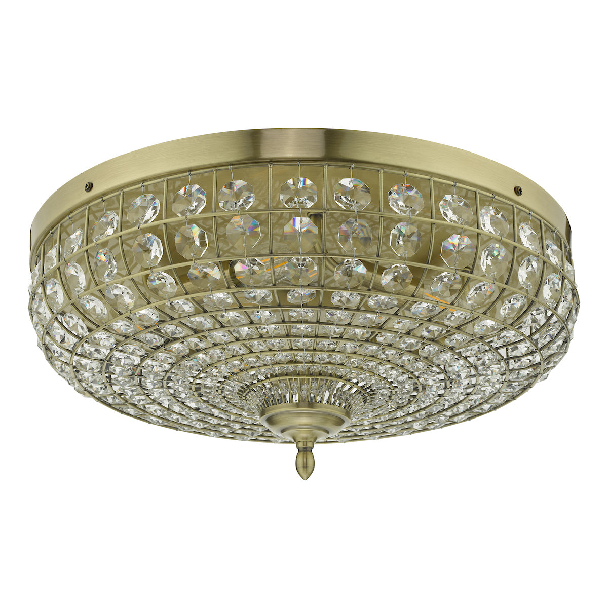 Asmara 5 Light Flush Antique Brass Crystal<br>Crystal