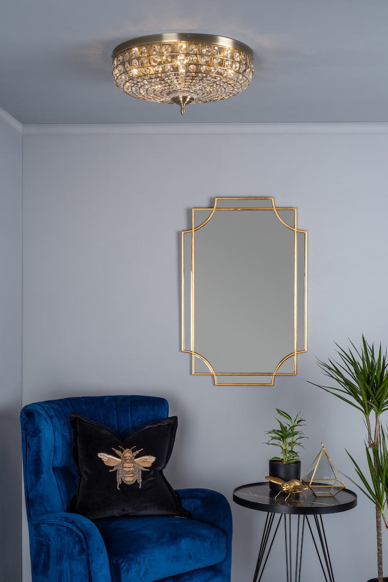 Asmara 5 Light Flush Antique Brass Crystal<br>Crystal