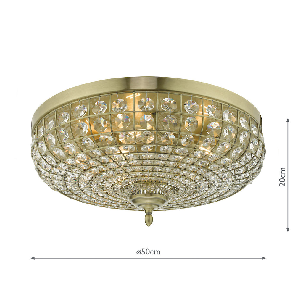 Asmara 5 Light Flush Antique Brass Crystal<br>Crystal