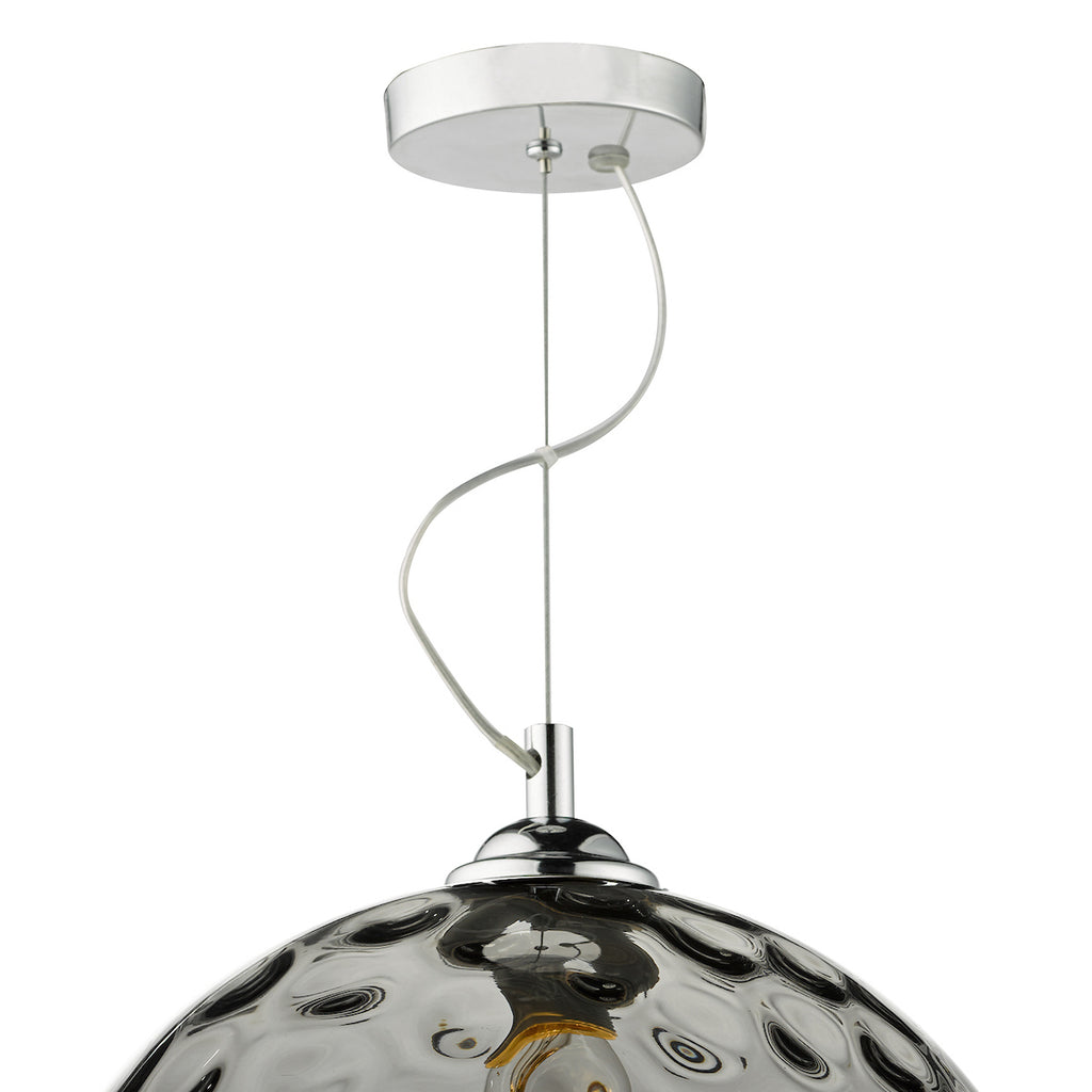 Aulax 1 Light Pendant Silver Smoked Glass With Dimple Effect<br>Smoked Glass