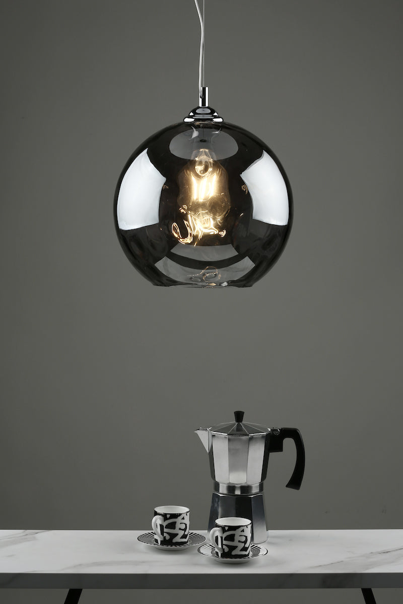 Aulax 1 Light Pendant Silver Smoked Glass With Dimple Effect<br>Smoked Glass