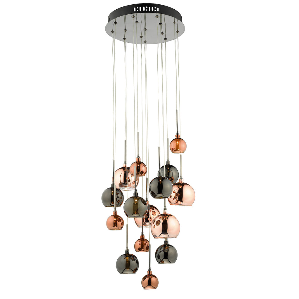 Aurelia 15lt Cluster Pendant Black Chrome & Copper/Bronze Glass<br>Polished Black Chrome
