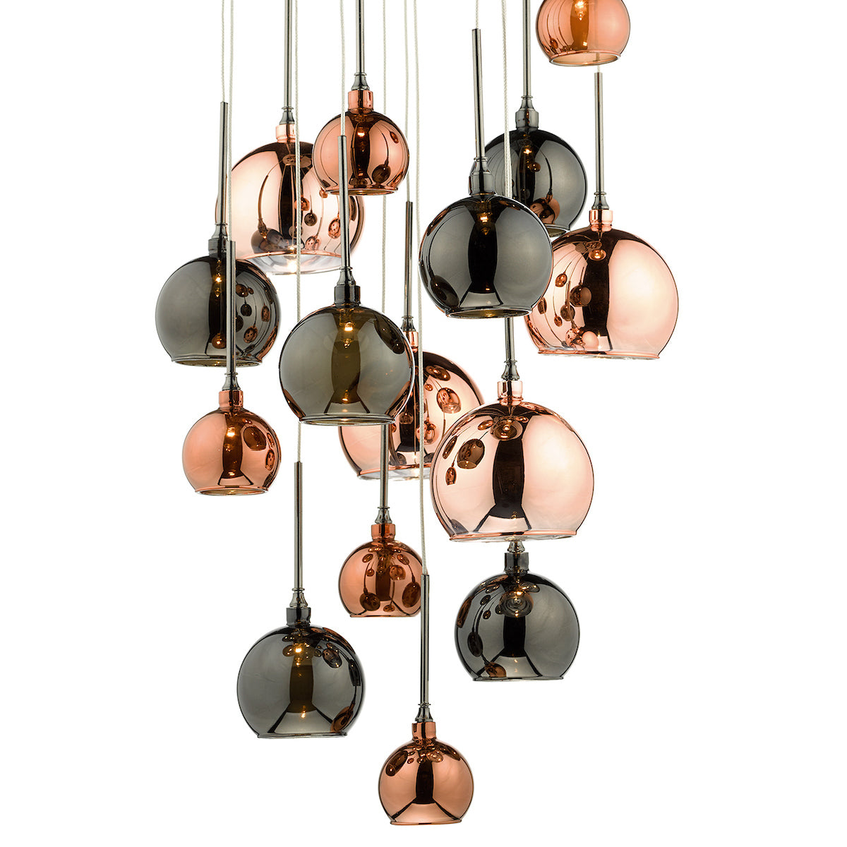 Aurelia 15lt Cluster Pendant Black Chrome & Copper/Bronze Glass<br>Polished Black Chrome