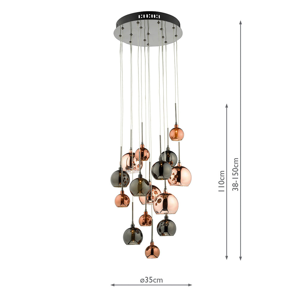 Aurelia 15lt Cluster Pendant Black Chrome & Copper/Bronze Glass<br>Polished Black Chrome