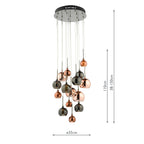 Aurelia 15lt Cluster Pendant Black Chrome & Copper/Bronze Glass<br>Polished Black Chrome
