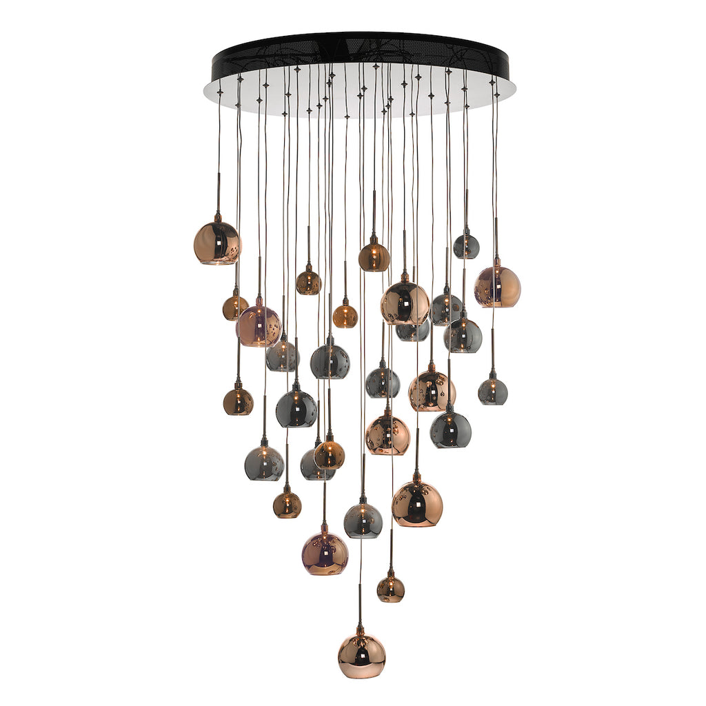 Aurelia 30lt Cluster Pendant Black Chrome & Copper/Bronze Glass 3M Drop<br>Polished Black Chrome