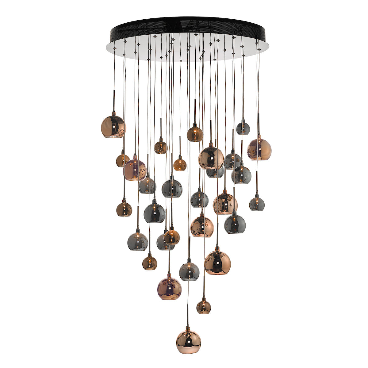 Aurelia 30lt Cluster Pendant Black Chrome & Copper/Bronze Glass 3M Drop<br>Polished Black Chrome