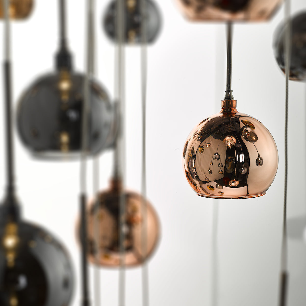 Aurelia 30lt Cluster Pendant Black Chrome & Copper/Bronze Glass 3M Drop<br>Polished Black Chrome