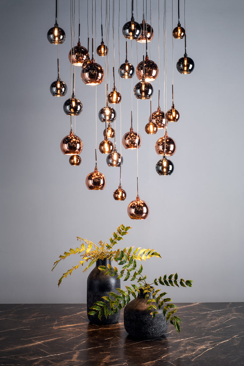 Aurelia 30lt Cluster Pendant Black Chrome & Copper/Bronze Glass 3M Drop<br>Polished Black Chrome