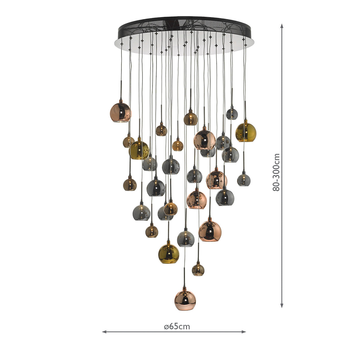 Aurelia 30lt Cluster Pendant Black Chrome & Copper/Bronze Glass 3M Drop<br>Polished Black Chrome