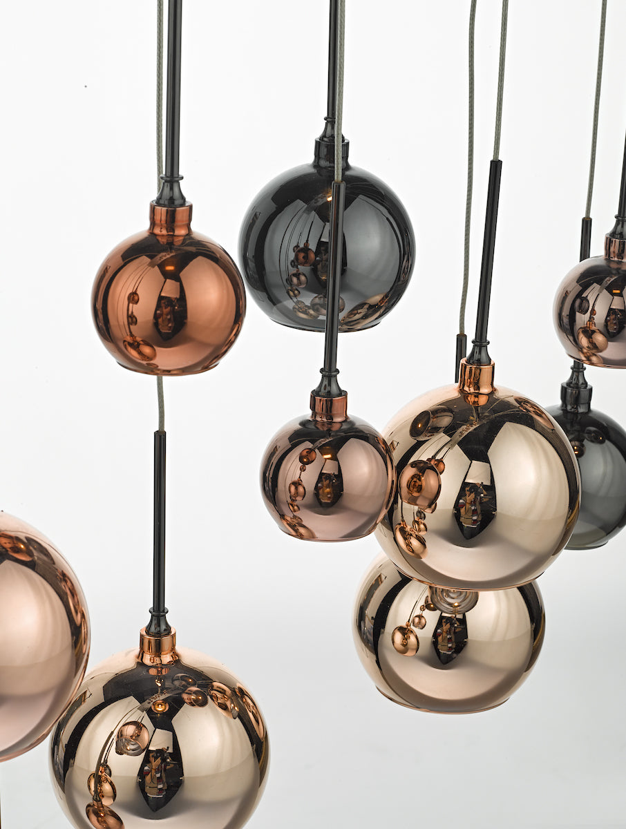 Aurelia 15lt Bar Pendant Black Chrome &amp; Copper/Bronze GlassPolished Black Chrome