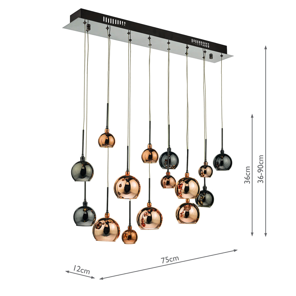 Aurelia 15lt Bar Pendant Black Chrome &amp; Copper/Bronze GlassPolished Black Chrome