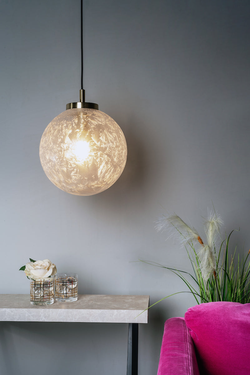 Avari 1 Light Pendant Satin Brass And Clear Frosted Glass<br>Frosted Glass