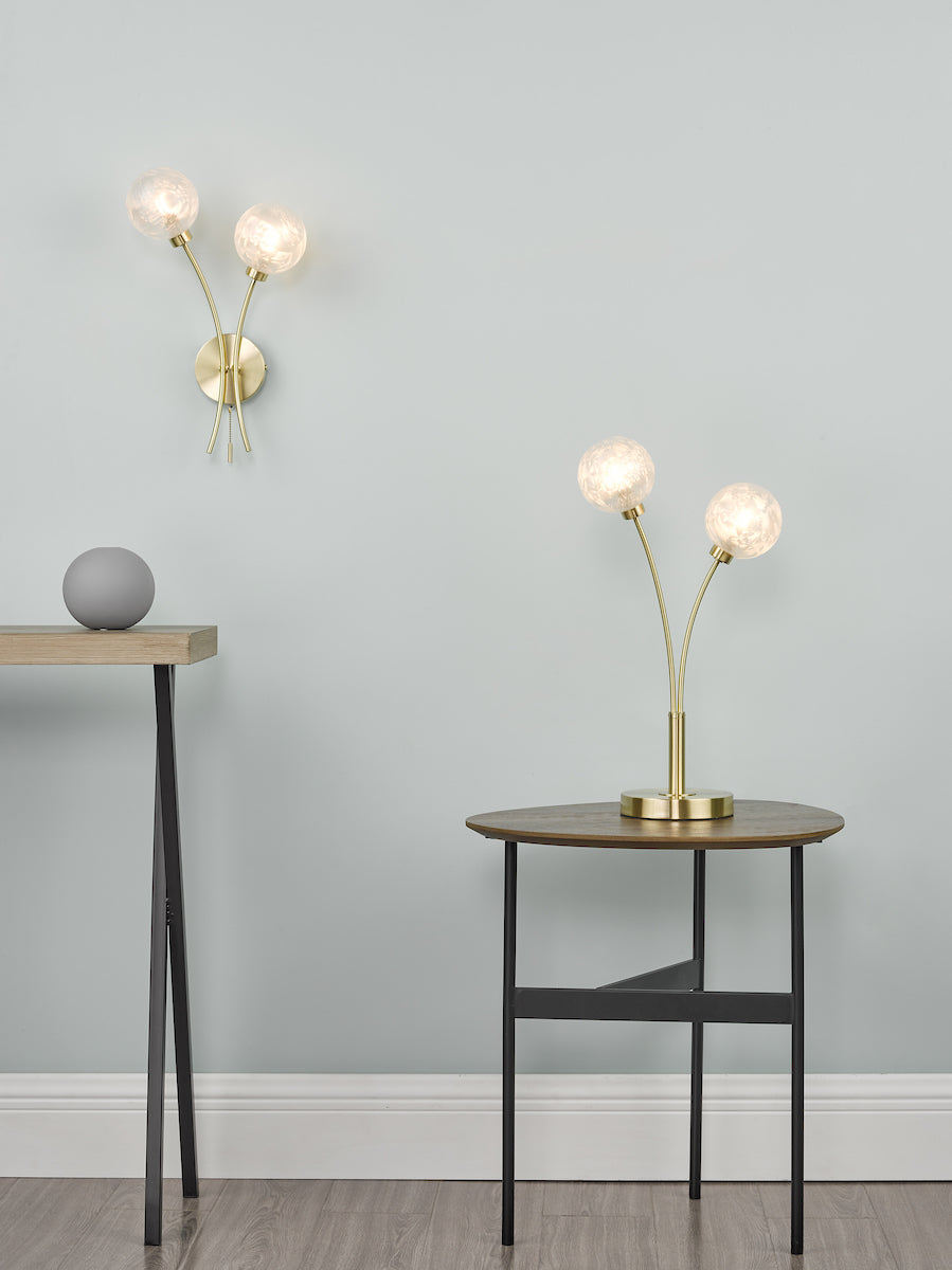Avari 2 Light Wall Light Satin Brass Glass<br>Satin Brass