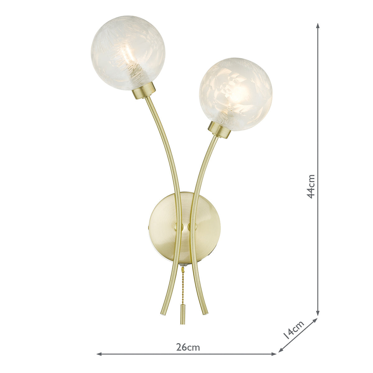 Avari 2 Light Wall Light Satin Brass Glass<br>Satin Brass