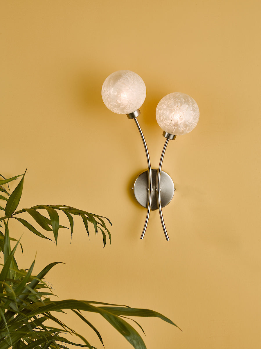 Avari 2 Light Wall Light Satin Nickel Frosted Glass<br>Satin Nickel