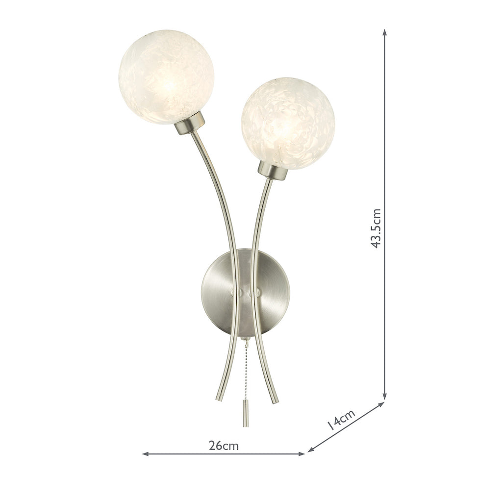 Avari 2 Light Wall Light Satin Nickel Frosted Glass<br>Satin Nickel