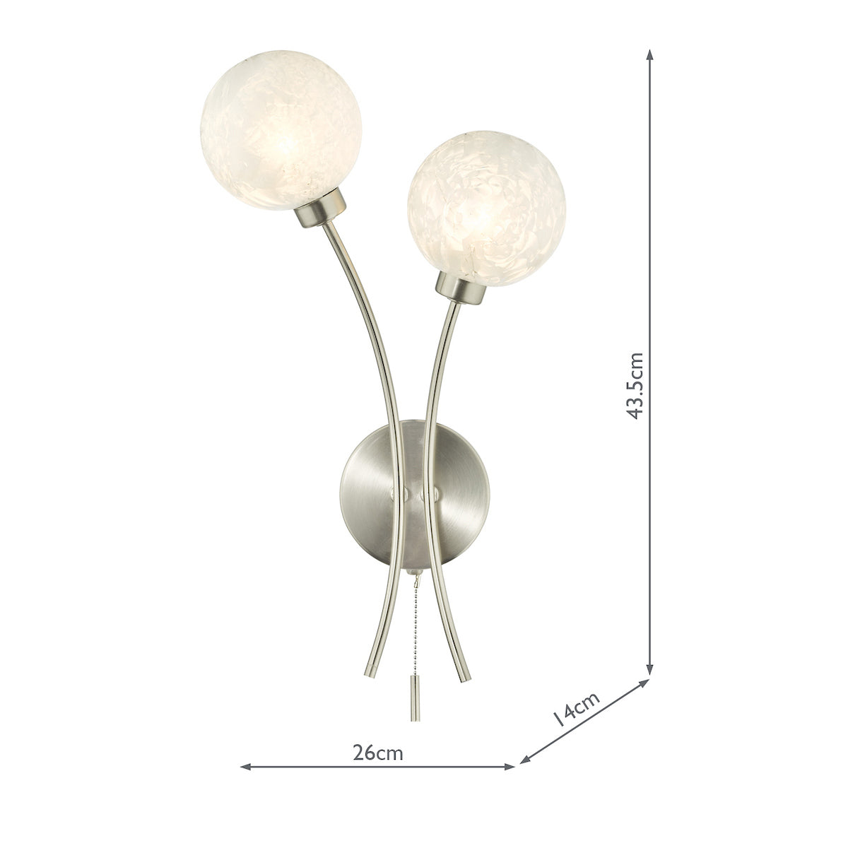 Avari 2 Light Wall Light Satin Nickel Frosted Glass<br>Satin Nickel