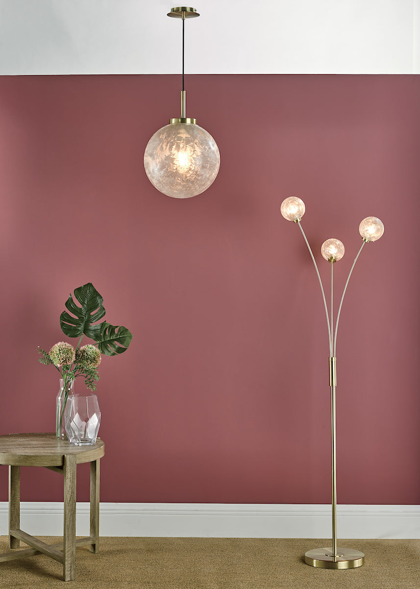 Avari 3 Light Floor Lamp Satin Brass Glass<br>Satin Brass