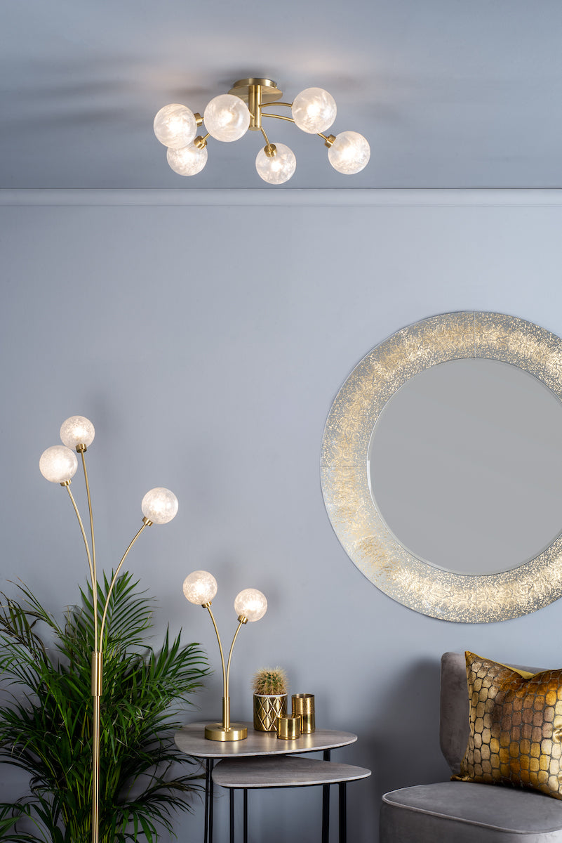 Avari 3 Light Floor Lamp Satin Brass Glass<br>Satin Brass