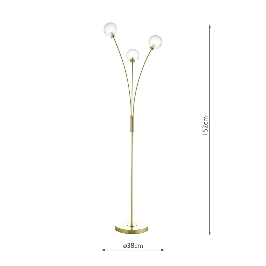 Avari 3 Light Floor Lamp Satin Brass Glass<br>Satin Brass