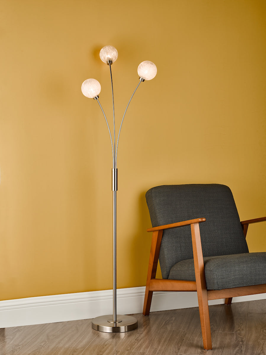 Avari 3 Light Floor Lamp Satin Nickel Frosted Glass<br>Satin Nickel