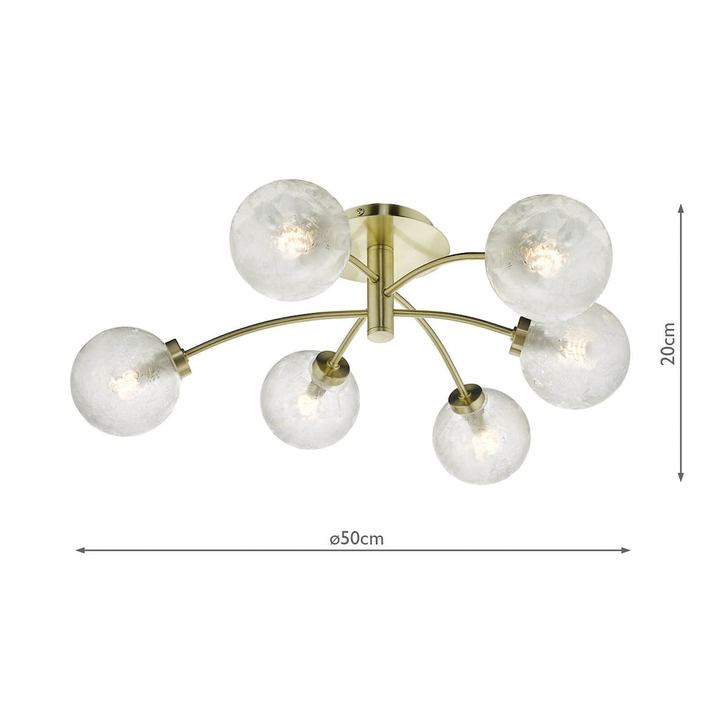 Avari 6 Light Semi Flush Satin Brass And Clear Frosted Glass<br>Satin Brass