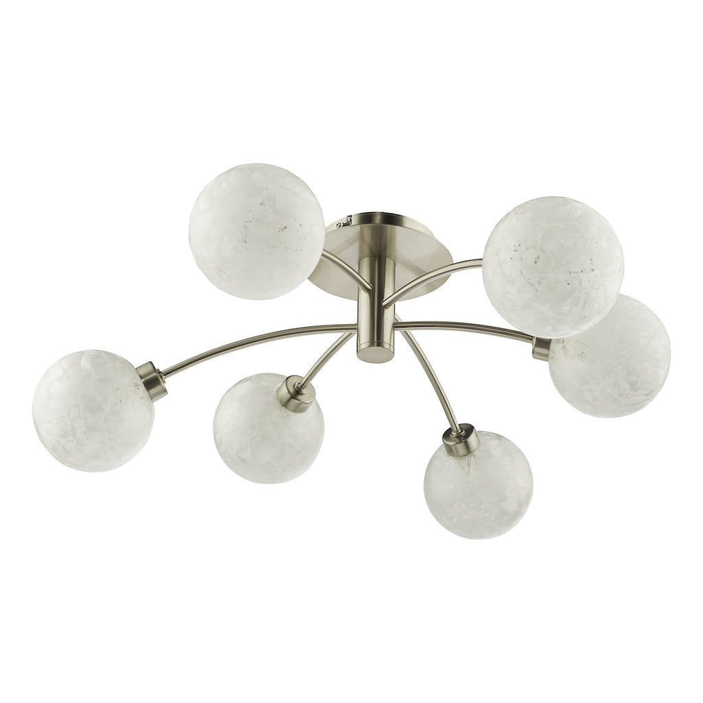 Avari 6 Light Semi Flush Satin Nickel Frosted Glass<br>Satin Nickel