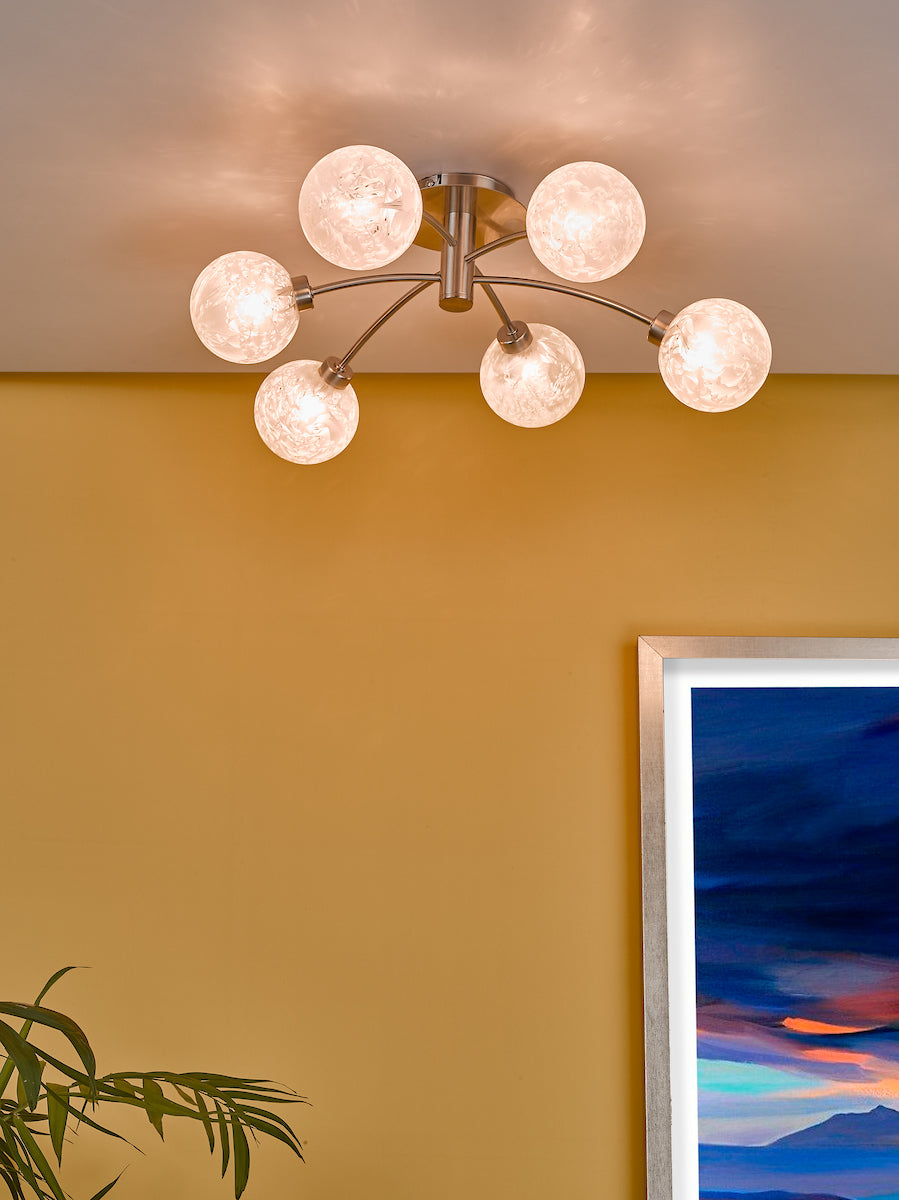 Avari 6 Light Semi Flush Satin Nickel Frosted Glass<br>Satin Nickel