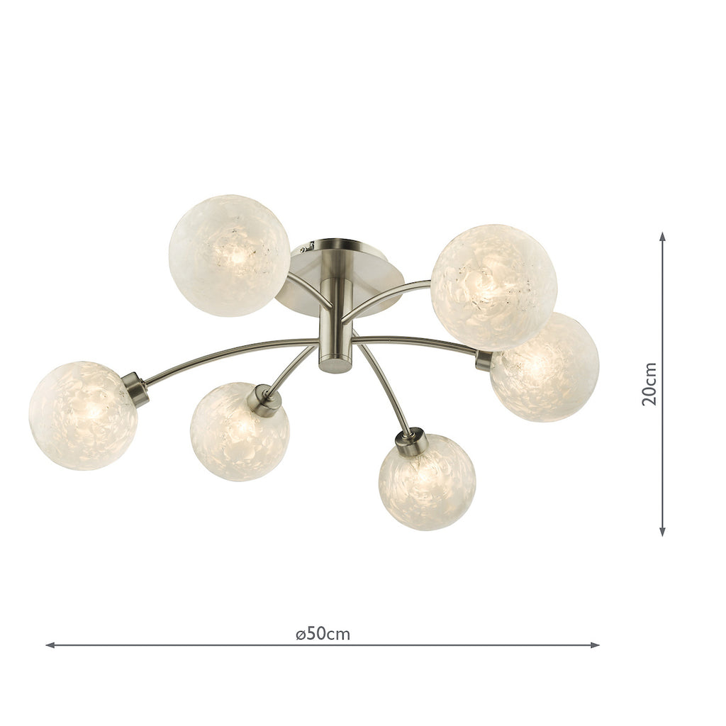 Avari 6 Light Semi Flush Satin Nickel Frosted Glass<br>Satin Nickel
