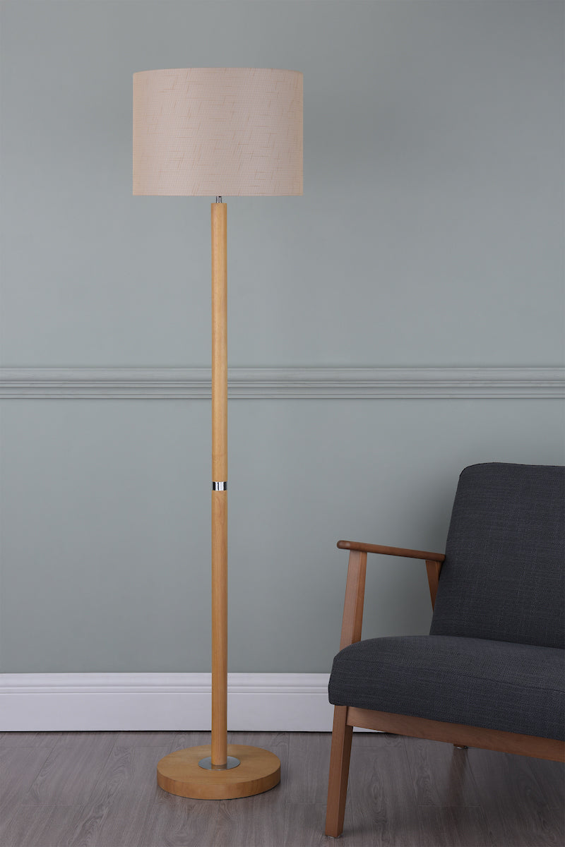 Avenue Floor Lamp Light Wood Polished Chrome With Shade <br>Light Wood