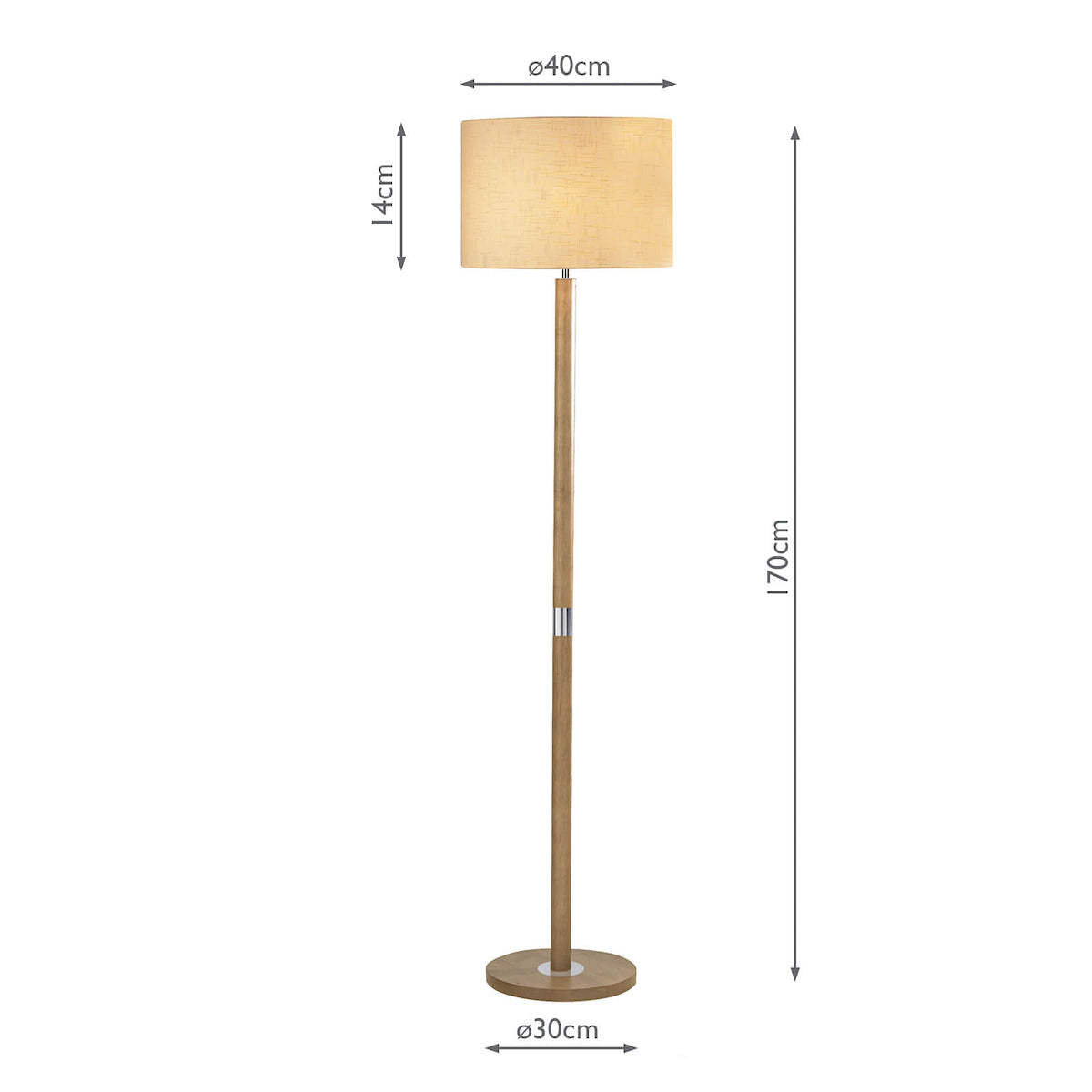 Avenue Floor Lamp Light Wood Polished Chrome With Shade <br>Light Wood