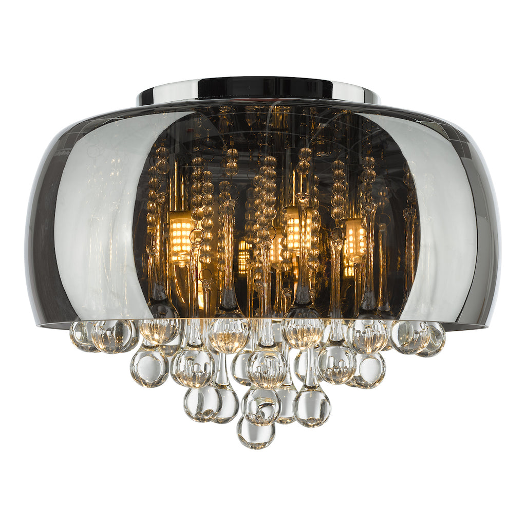 Aviel 5 Light Flush Smoked Shade With Clear Glass Droppers<br>Smoked Glass