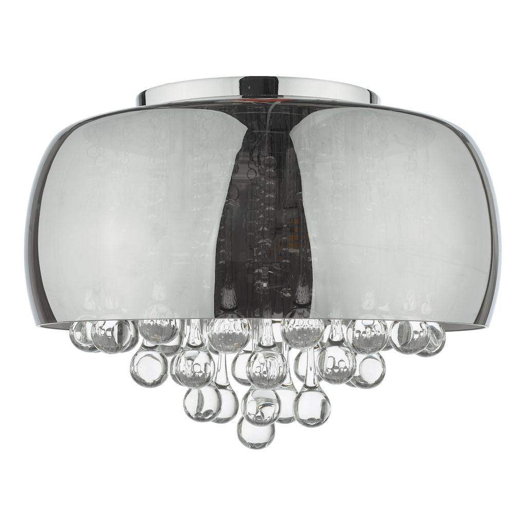 Aviel 5 Light Flush Smoked Shade With Clear Glass Droppers<br>Smoked Glass