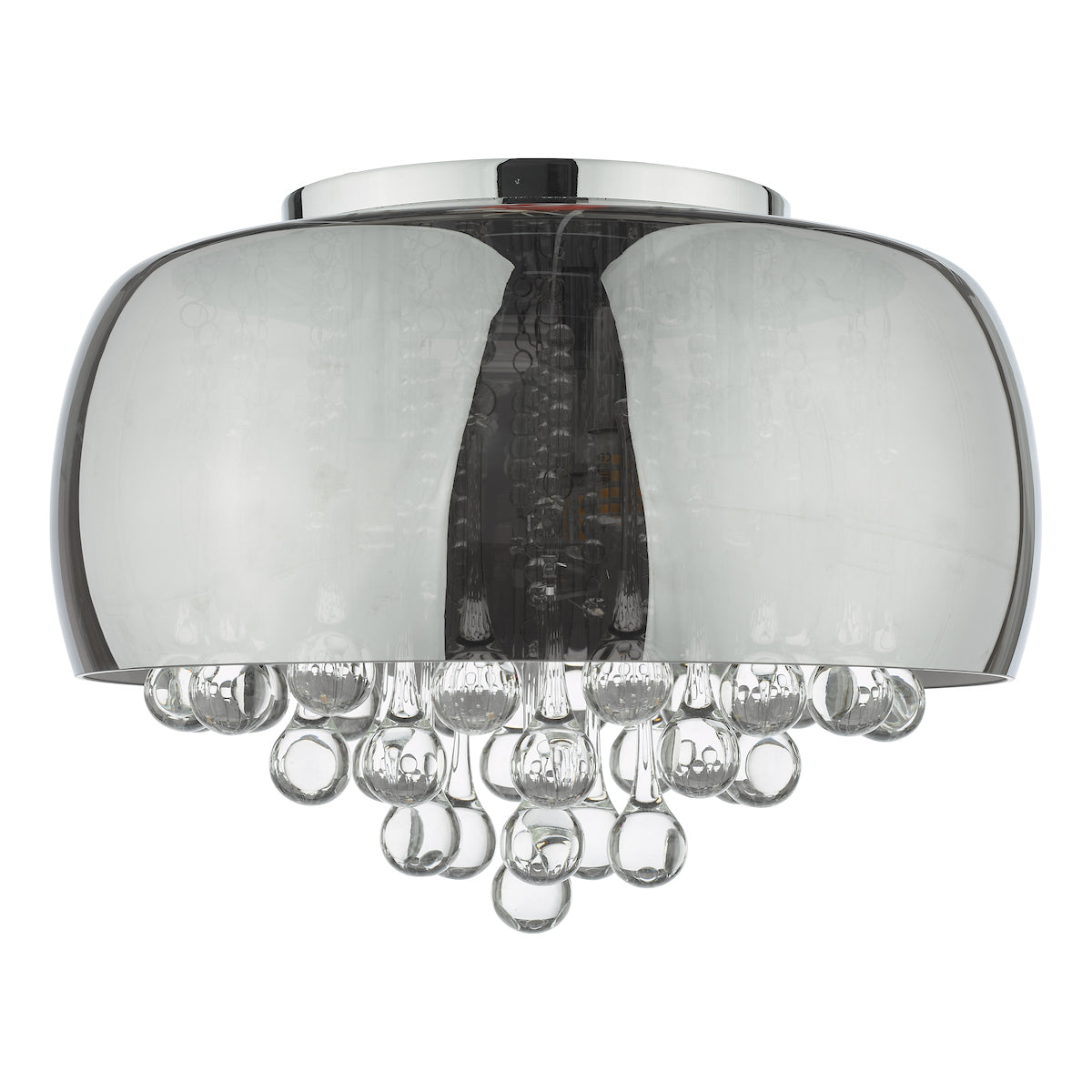 Aviel 5 Light Flush Smoked Shade With Clear Glass Droppers<br>Smoked Glass