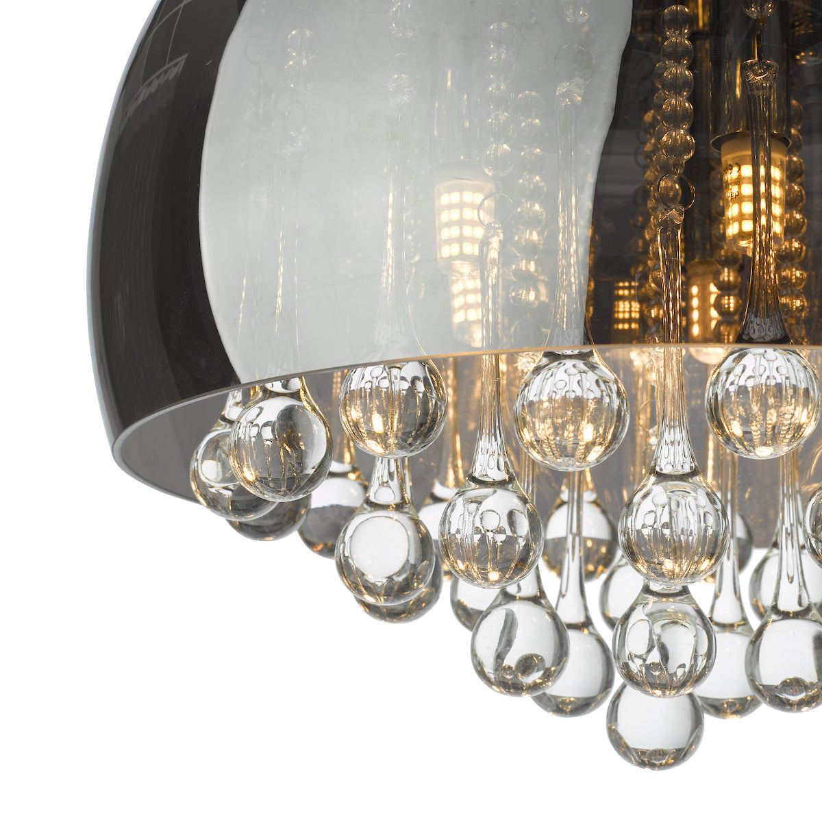Aviel 5 Light Flush Smoked Shade With Clear Glass Droppers<br>Smoked Glass