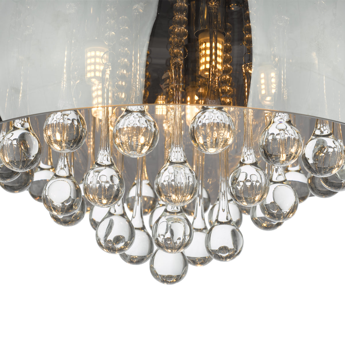 Aviel 5 Light Flush Smoked Shade With Clear Glass Droppers<br>Smoked Glass