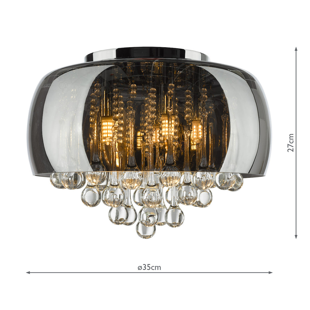 Aviel 5 Light Flush Smoked Shade With Clear Glass Droppers<br>Smoked Glass