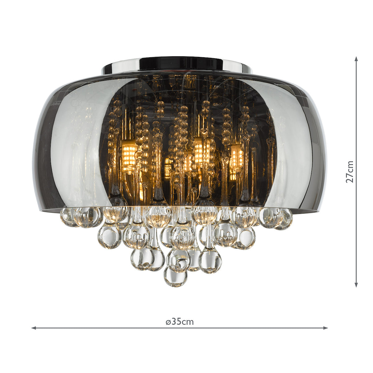 Aviel 5 Light Flush Smoked Shade With Clear Glass Droppers<br>Smoked Glass