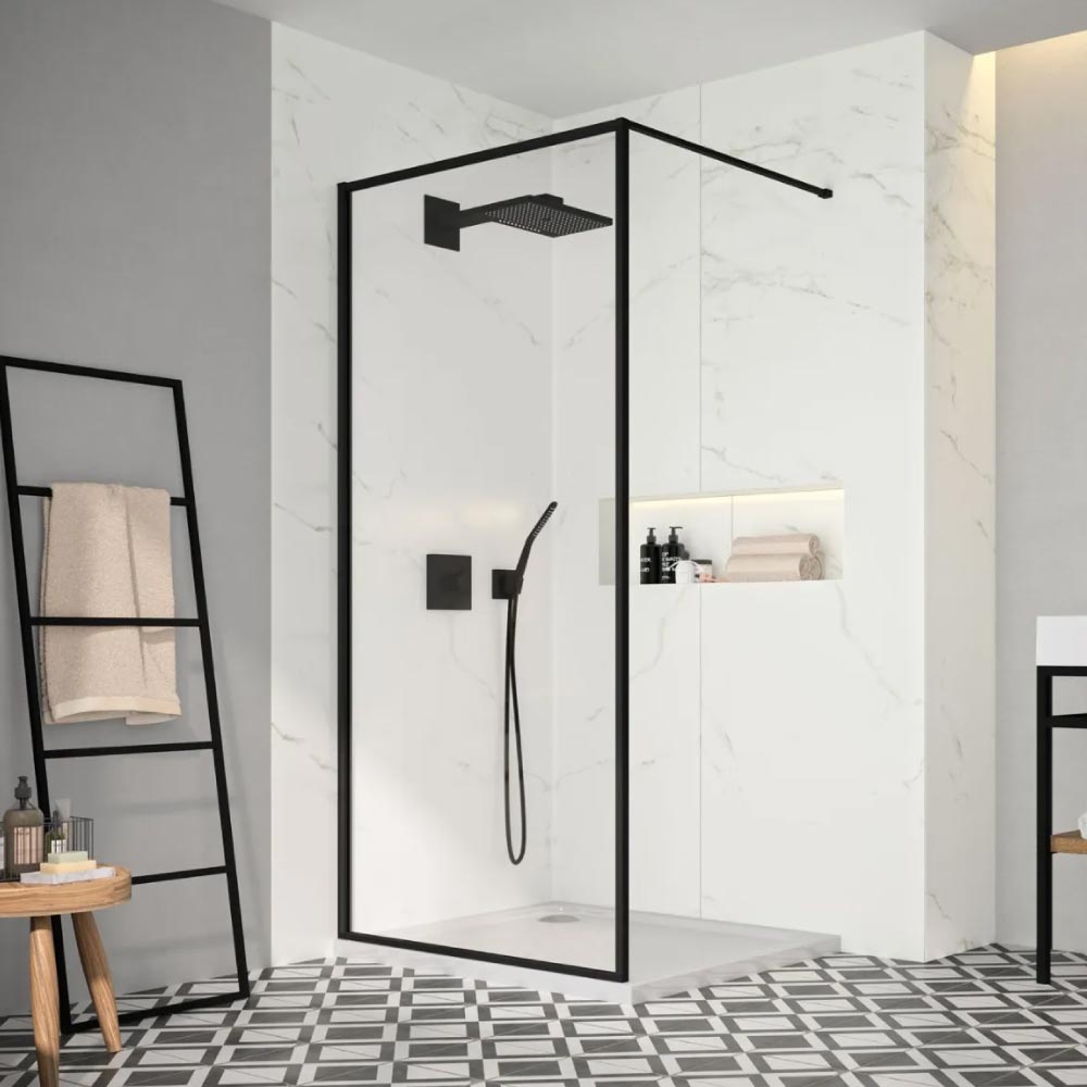 Merlyn Arysto Sleek Framed Wetroom Panel Matt Black 1000mm AW10MB