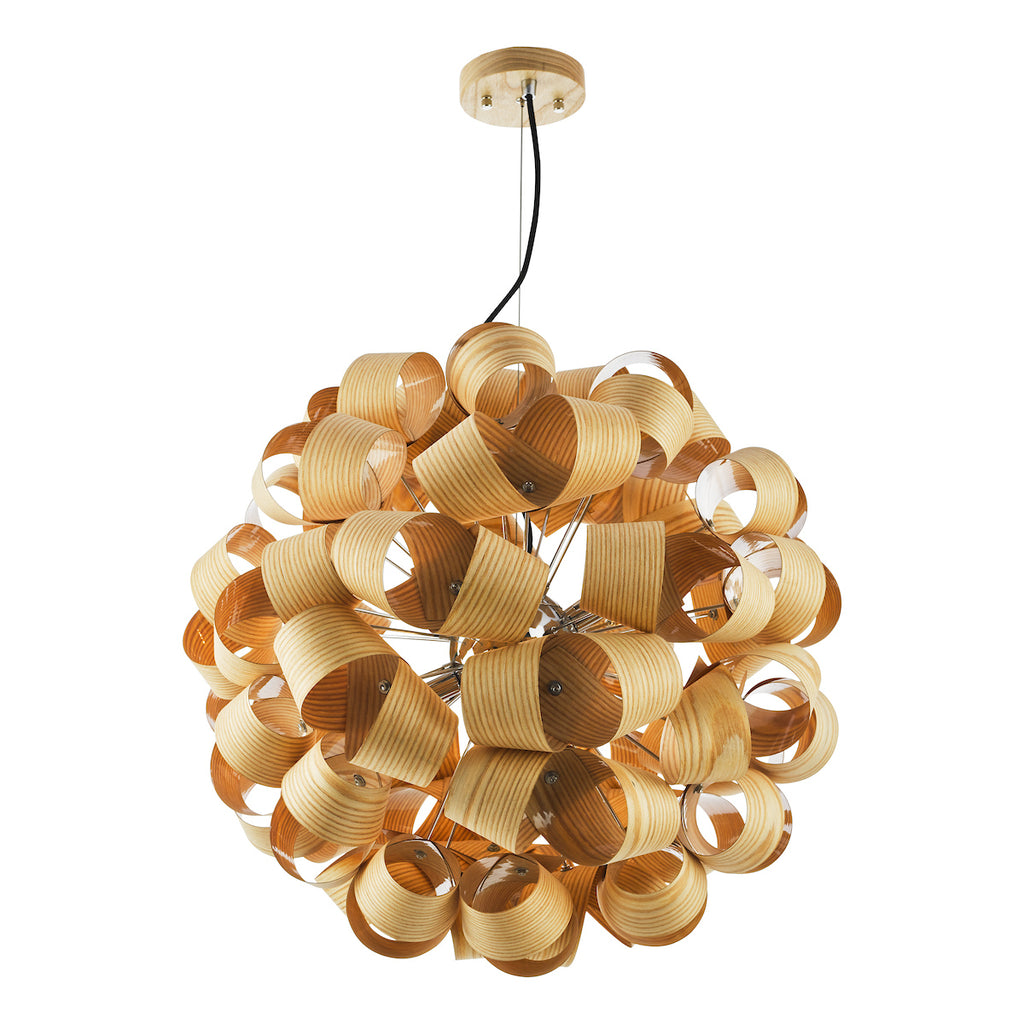 Ayna 6 Light Single Pendant Real Ash Veneer Satin Nickel<br>