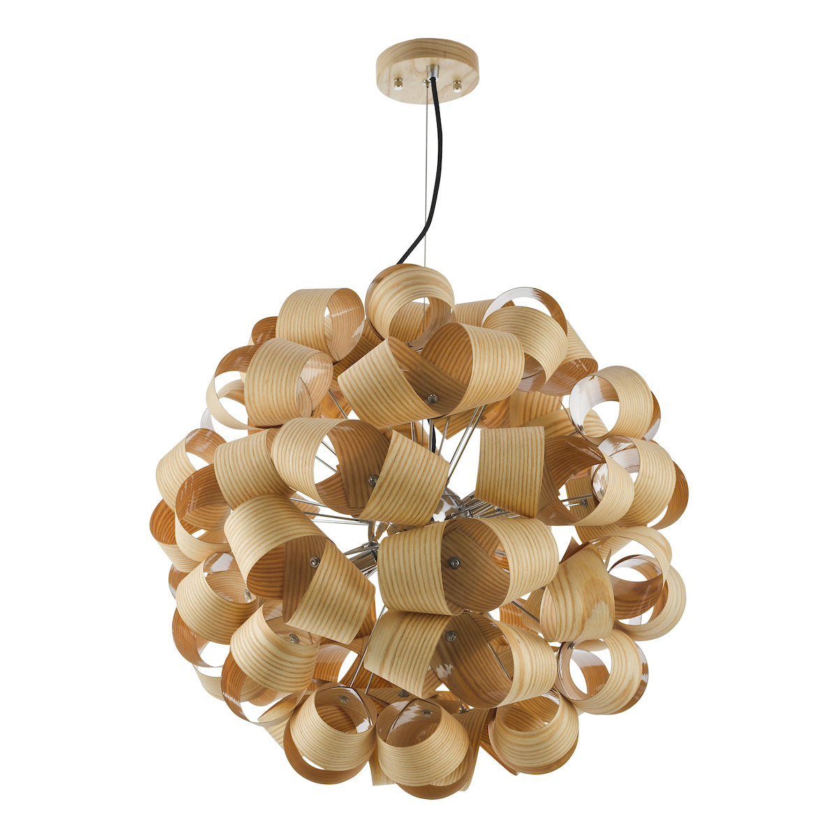 Ayna 6 Light Single Pendant Real Ash Veneer Satin Nickel<br>