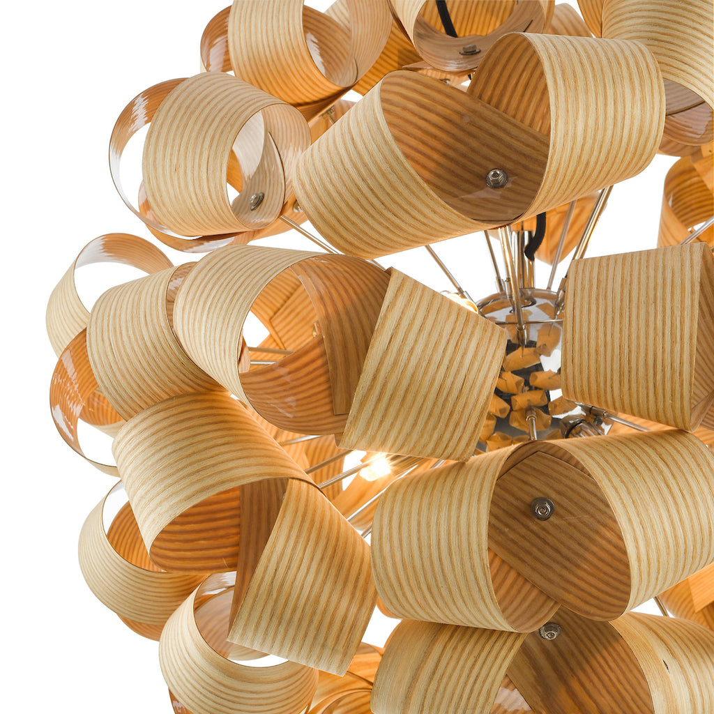 Ayna 6 Light Single Pendant Real Ash Veneer Satin Nickel<br>