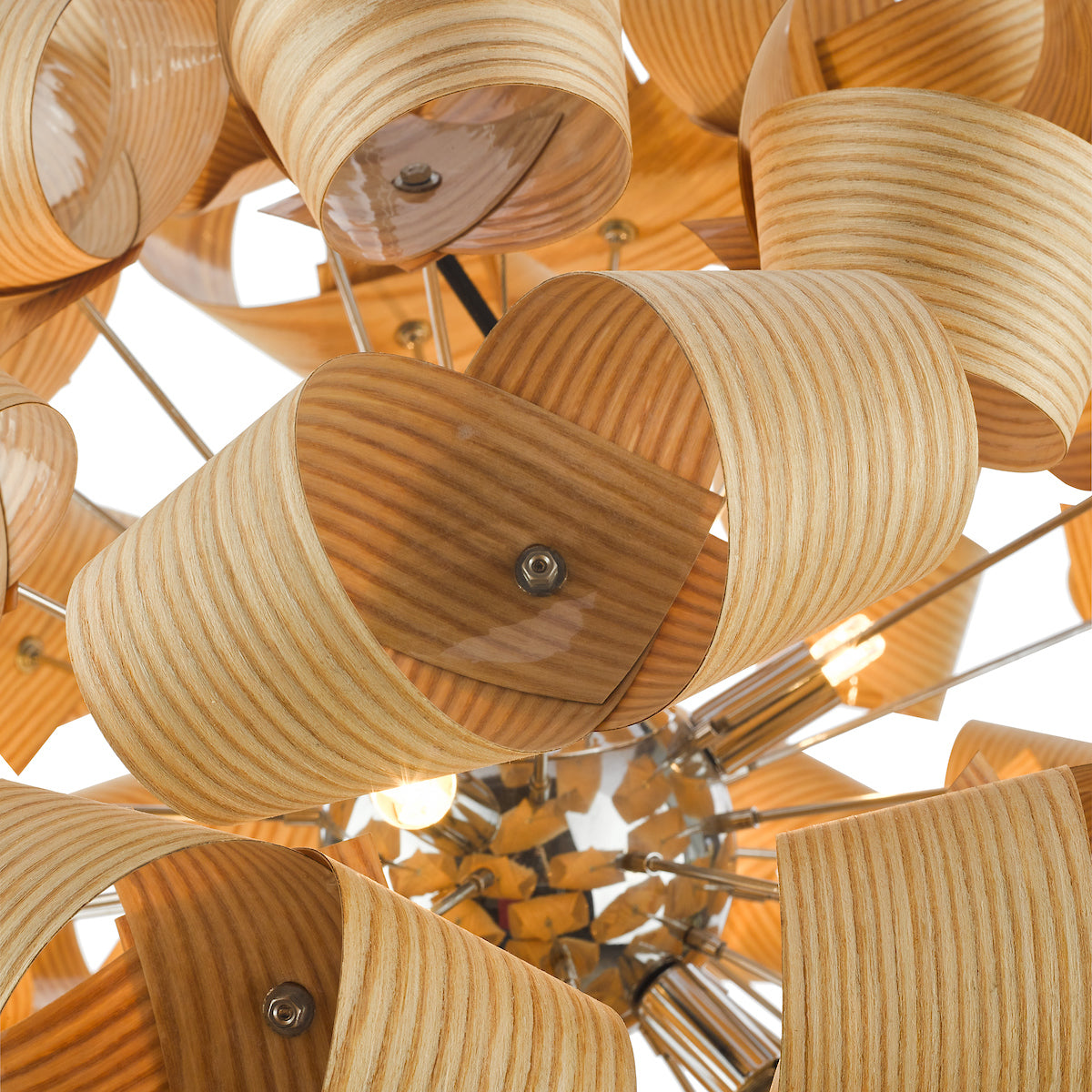 Ayna 6 Light Single Pendant Real Ash Veneer Satin Nickel<br>
