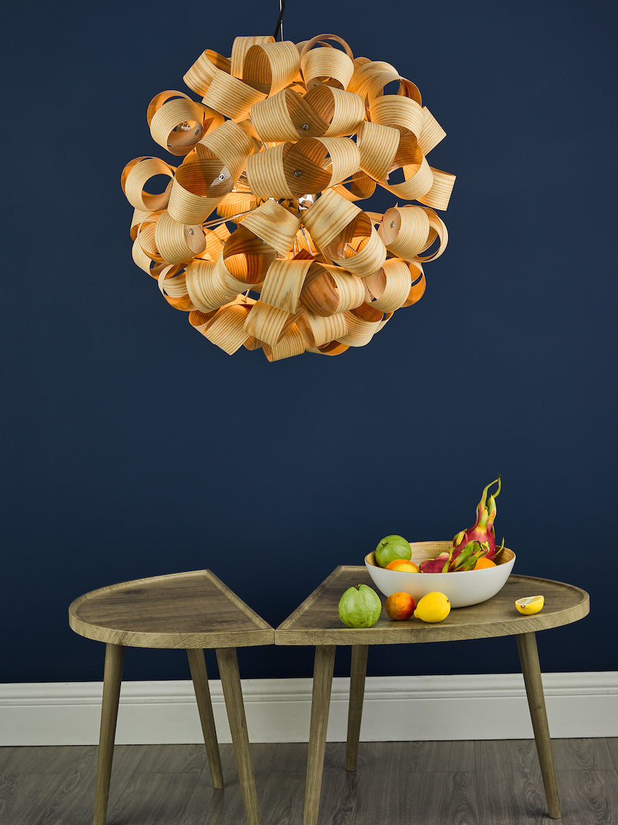 Ayna 6 Light Single Pendant Real Ash Veneer Satin Nickel<br>