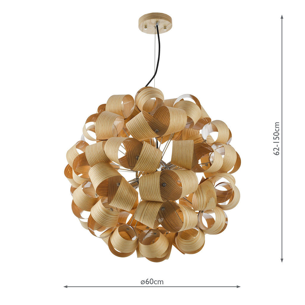 Ayna 6 Light Single Pendant Real Ash Veneer Satin Nickel<br>