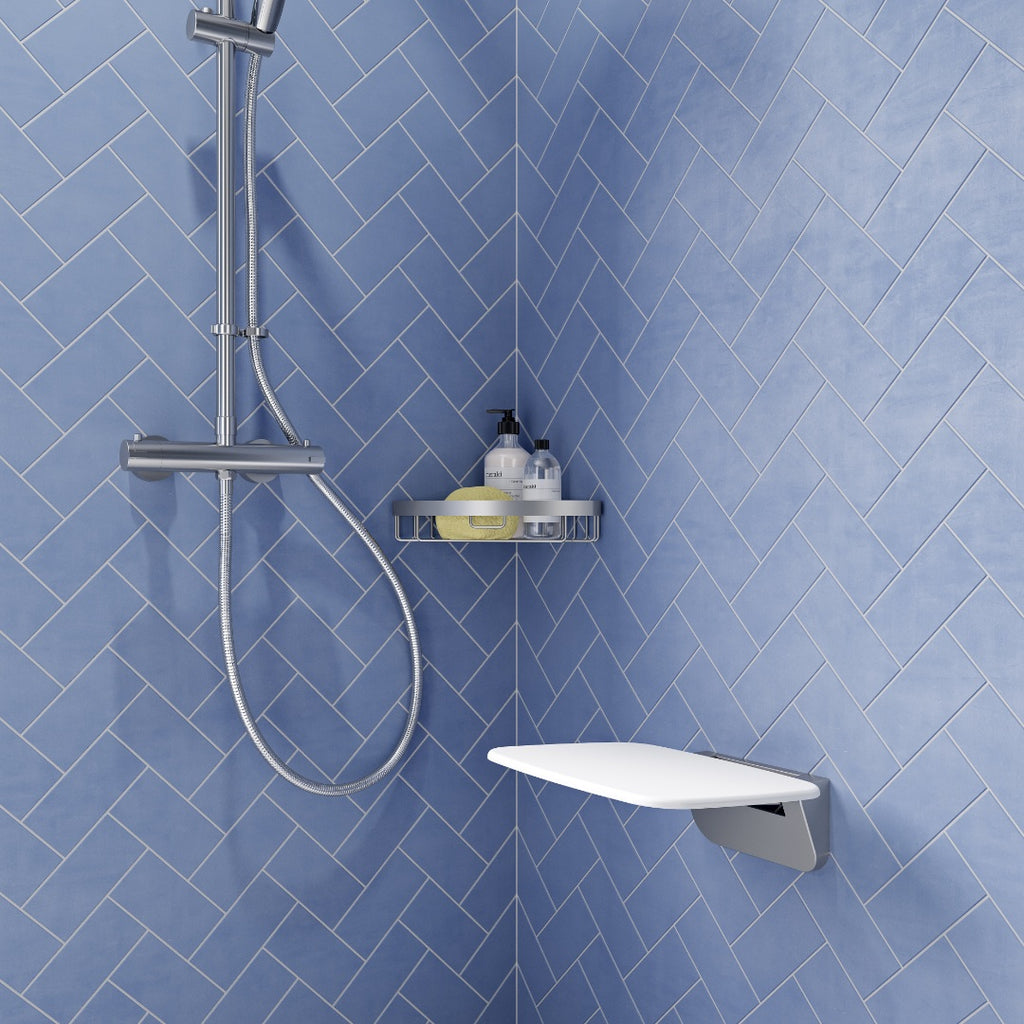 Croydex Wall Mounted Shower Seat - White & Chrome