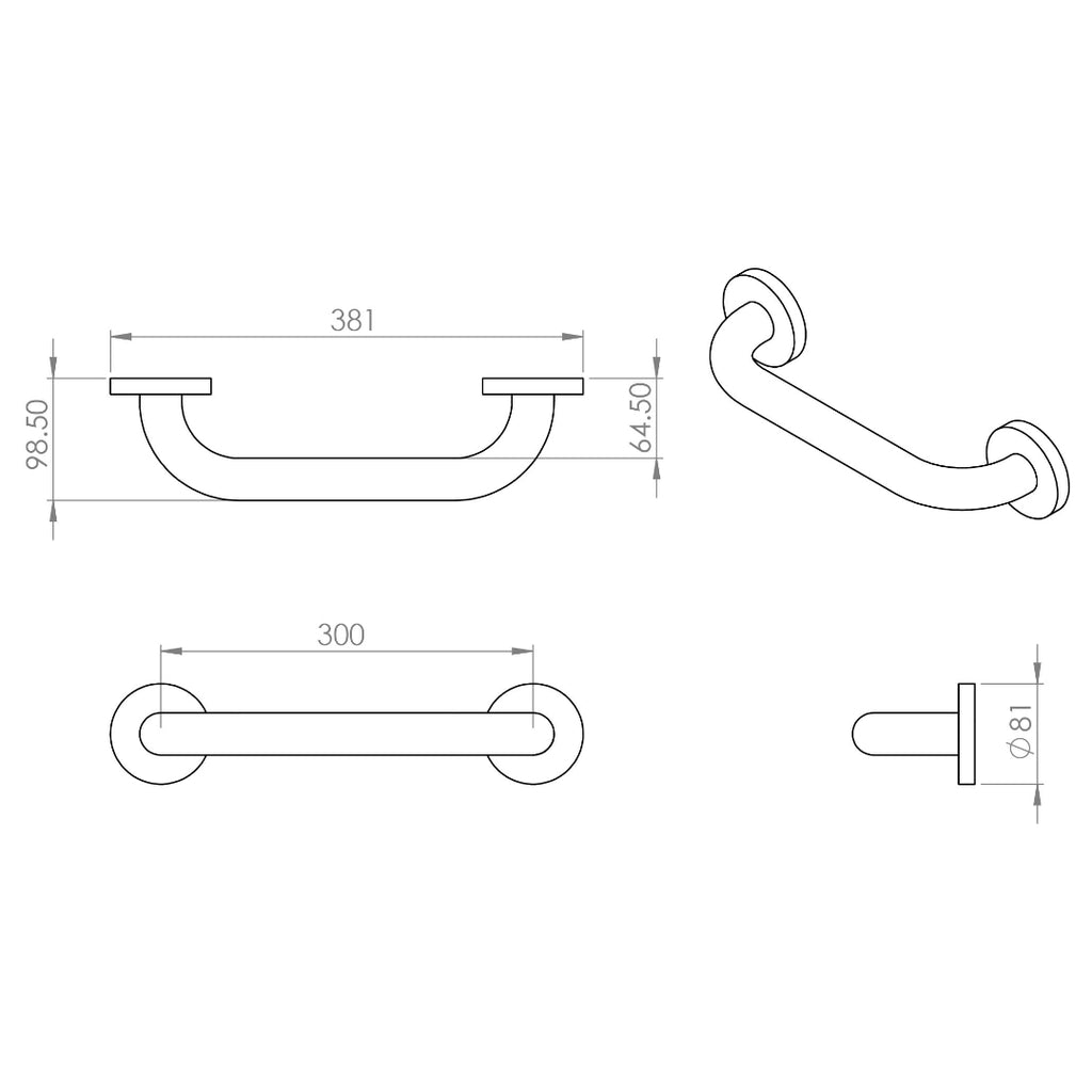 Croydex Straight Grab Bars 30cm - Stainless Steel