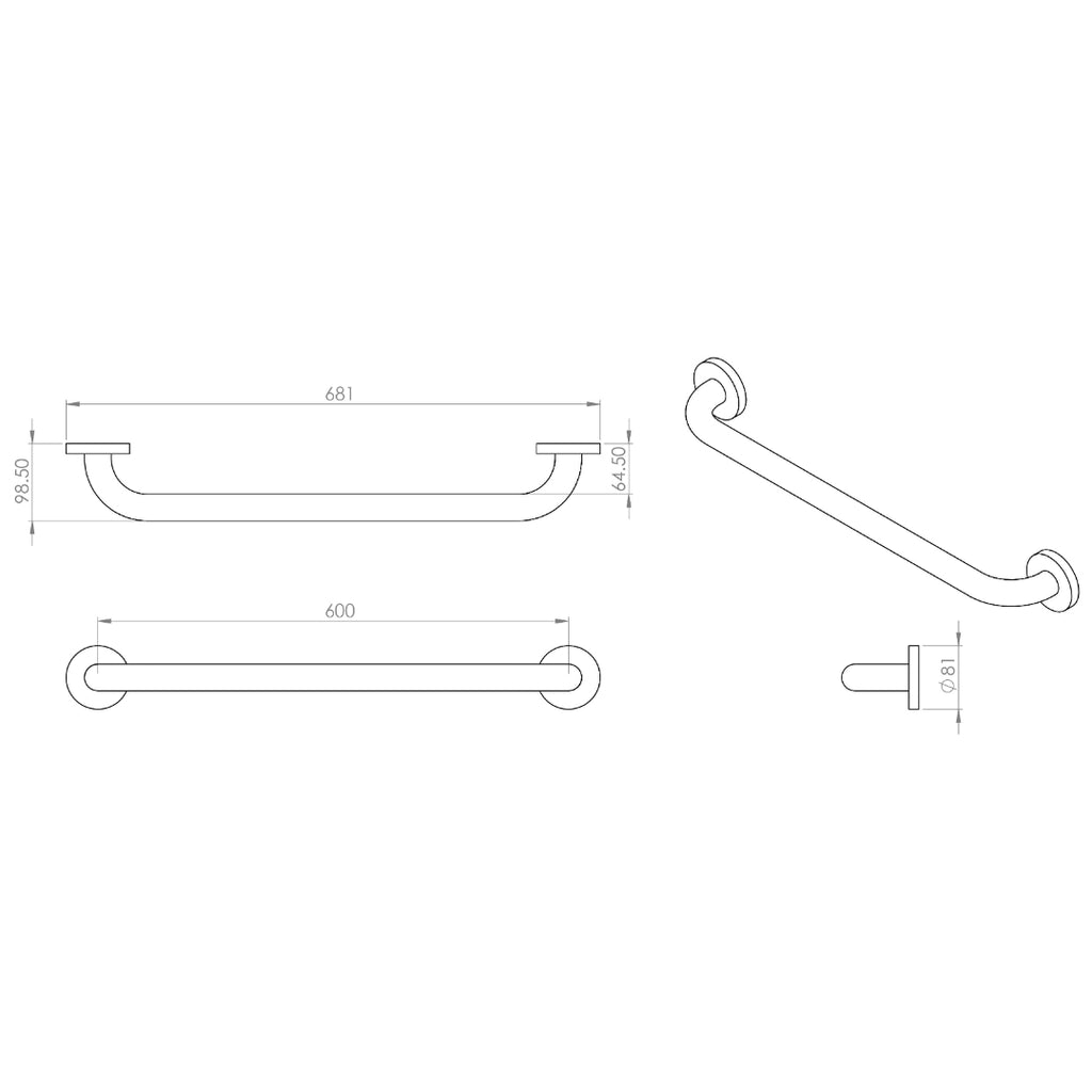 Croydex Straight Grab Bars 60cm - Stainless Steel