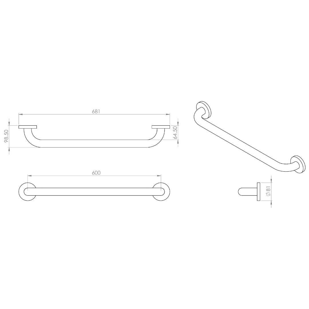 Croydex Straight Grab Bars 60cm - Stainless Steel